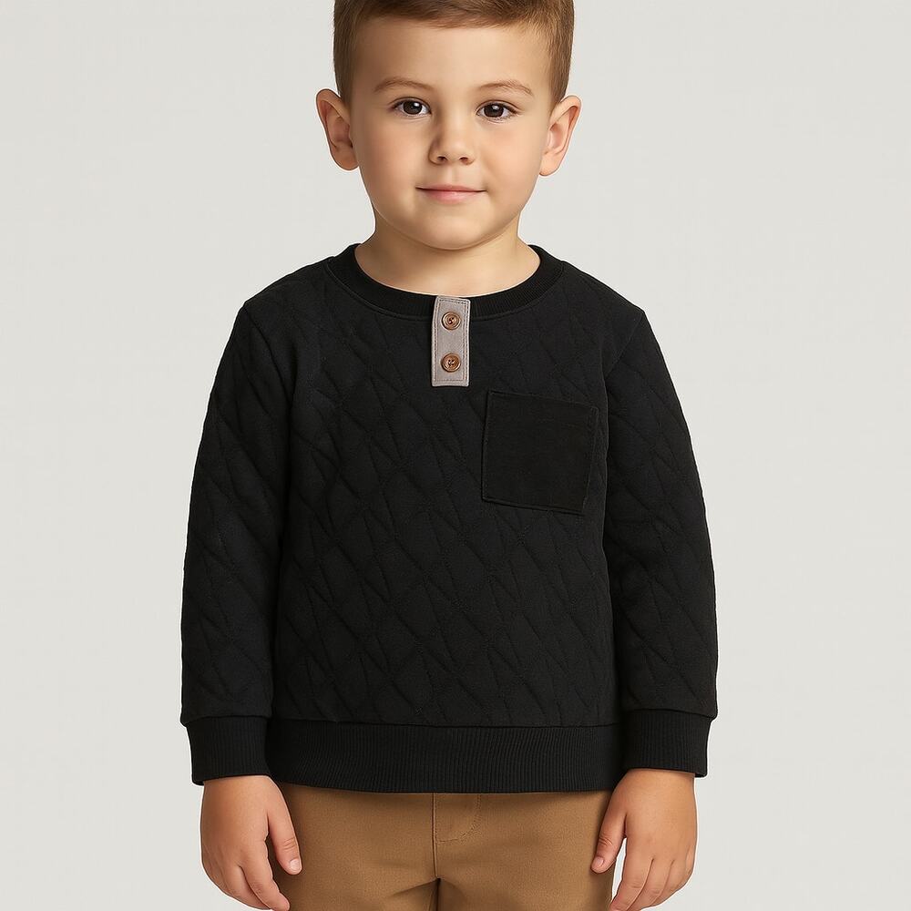 Excellent Condition Cat & Jack Boys 5T Black Quilted Long Sleeve Pullover Top